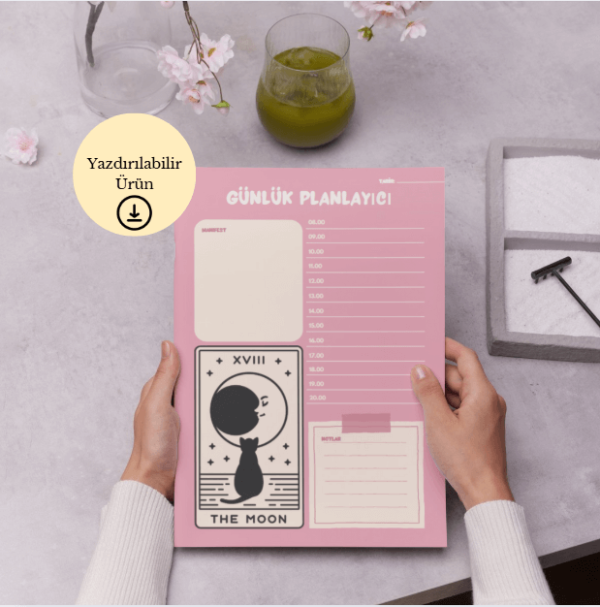 Tarot Ay Kartı ve Manifest Temalı Günlük A4 Yazdırılabilir (Dijital) Planlayıcı 3