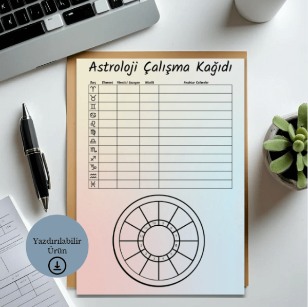 12 Burç Astroloji Çalışma Kağıdı - A4 Yazdırılabilir (Dijital) 1