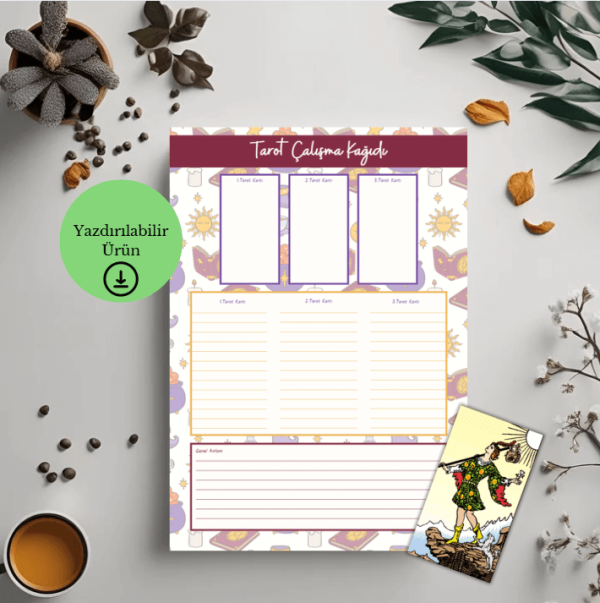 3 Kart Tarot Çalışma Kağıdı - A4 Yazdırılabilir (Dijital) 1