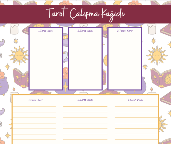 3 Kart Tarot Çalışma Kağıdı - A4 Yazdırılabilir (Dijital) 3