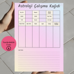 Astroloji Çalışma Kağıdı - Burç Analizi Şablonu - A4 Yazdırılabilir (Dijital) 1