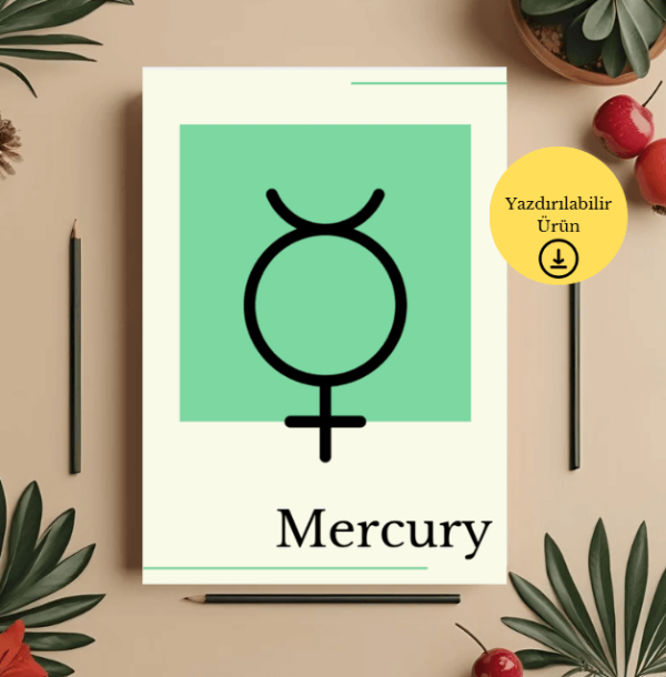 Astroloji Mercury (Merkür) Sembolü Minimalist Poster - A4 Yazdırılabilir (Dijital) 2