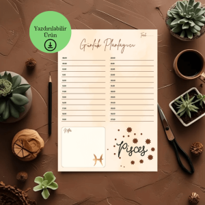 Balık Burcu (Pisces) Günlük A4 Yazdırılabilir (Dijital) Planlayıcı 1