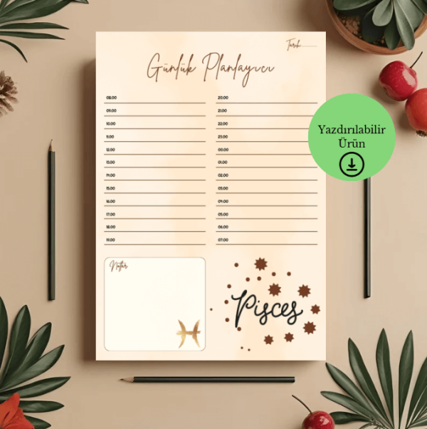 Balık Burcu (Pisces) Günlük A4 Yazdırılabilir (Dijital) Planlayıcı 3