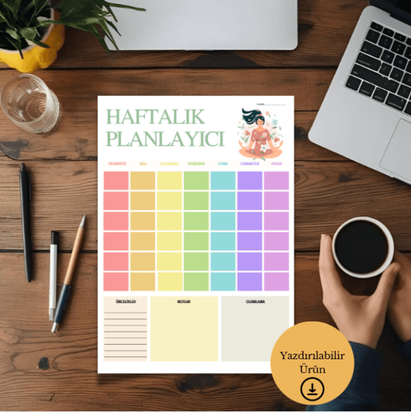 Çakra Renkli Haftalık A4 Yazdırılabilir (Dijital) Planlayıcı 3