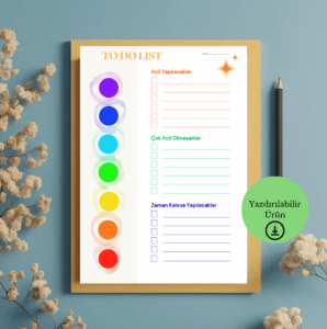 Çakra Renkli To Do List - A4 Yazdırılabilir (Dijital) 1