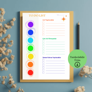 Çakra Renkli To Do List - A4 Yazdırılabilir (Dijital) 1