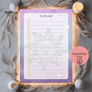 Güneş & Ay Temalı To Do List - A4 Yazdırılabilir (Dijital) 1
