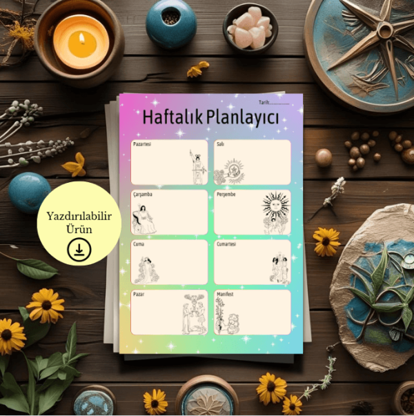 Tarot Kartları Temalı Haftalık A4 Yazdırılabilir (Dijital) Planlayıcı 1