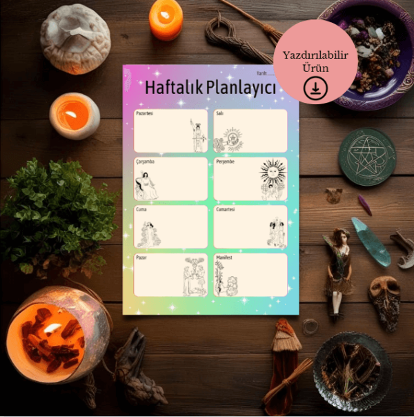 Tarot Kartları Temalı Haftalık A4 Yazdırılabilir (Dijital) Planlayıcı 3