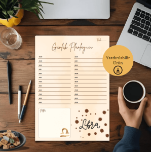 Terazi Burcu (Libra) Günlük A4 Yazdırılabilir (Dijital) Planlayıcı 1