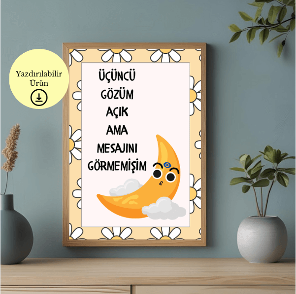 Üçüncü Gözüm Açık Ama Mesajını Görmemişim - Spiritüel Eğlenceli A4 Yazdırılabilir (Dijital) Poster 1