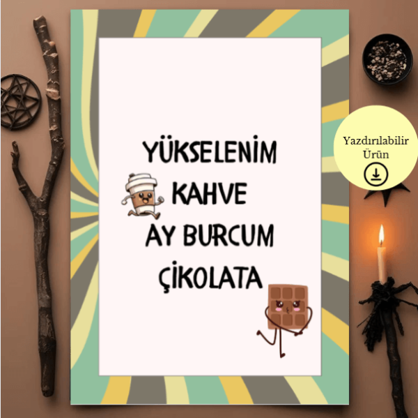 Yükselenim Kahve, Ay Burcum Çikolata - Spiritüel Eğlenceli A4 Yazdırılabilir (Dijital) Poster 2