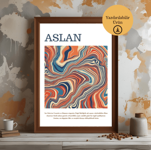 Aslan Burcu Cesaret ve Işıltı Temalı Poster - A4 Yazdırılabilir (Dijital) 1