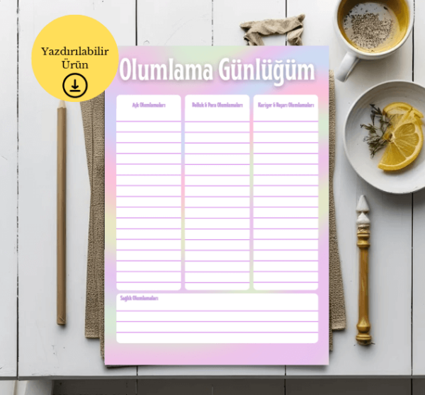 Genel Başlıklarla Olumlama Günlüğü - A4 Yazdırılabilir (Dijital) Günlük 1