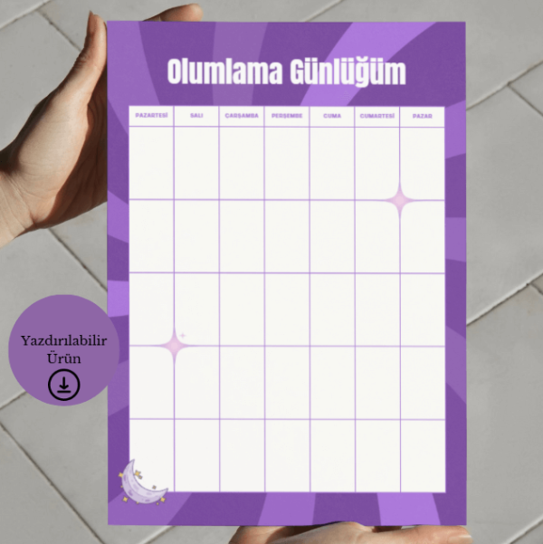 Haftalık & Aylık Kullanıma Uygun Olumlama Günlüğü - A4 Yazdırılabilir (Dijital) Günlük 3