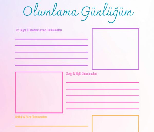 Olumlama Günlüğü - Renkli Temalarla Yaz & Çiz Alanları - A4 Yazdırılabilir (Dijital) Günlük 3