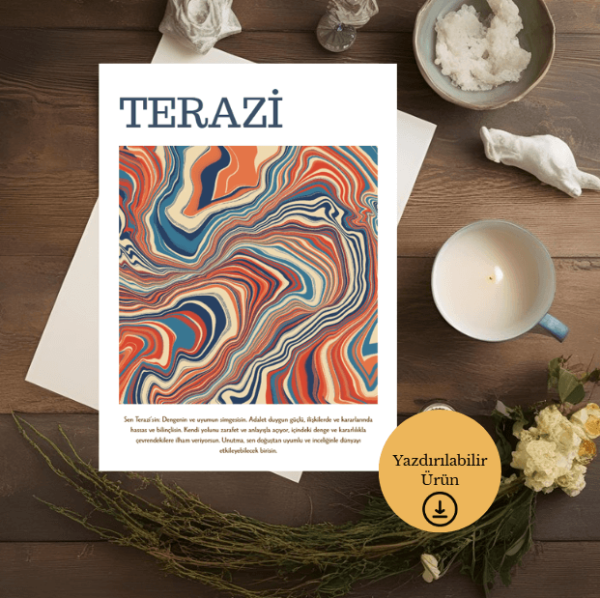 Terazi Burcu Denge ve Uyum Temalı Poster - A4 Yazdırılabilir (Dijital)-2