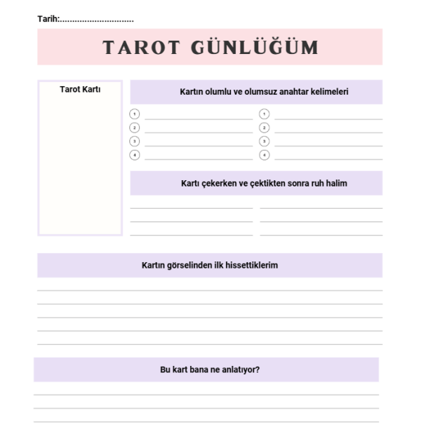 Dijital Tarot Günlüğü - A4 Yazdırılabilir Günlük 3
