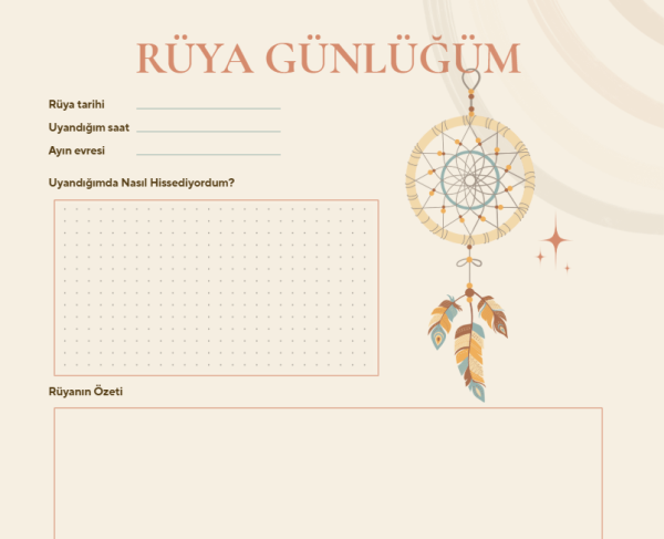 Dreamcatcher Temalı Rüya Günlüğü - A4 Yazdırılabilir Günlük (Dijital) 3
