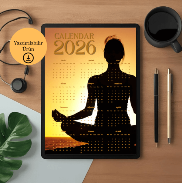 2026 Meditasyon Temalı Takvim - A4 Yazdırılabilir Sayfa (Dijital) 3
