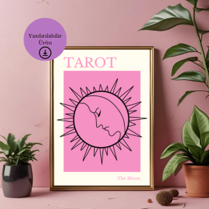 Pastel Pembe Arka Planlı The Moon Tarot Poster - A4 Yazdırılabilir Sayfa (Dijital) 1