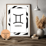 Siyah Beyaz İkizler Burcu Poster – A4 Yazdırılabilir Sayfa (Dijital) 3