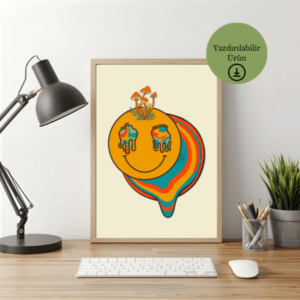 Psikedelik Gülümseme ve Mantar Temalı Dijital Poster - A4 Yazdırılabilir Sayfa 3