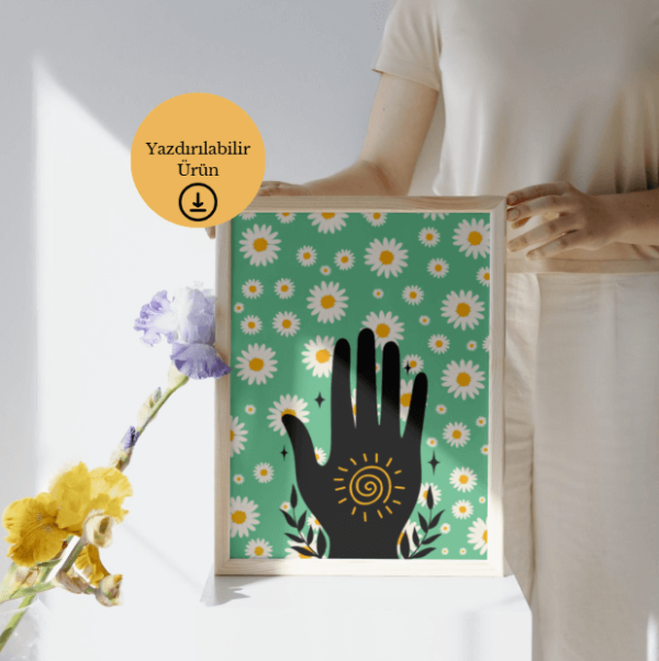 Güneş Spiralli El Sembolü Spiritüel Dijital Poster - A4 Yazdırılabilir Sayfa 3
