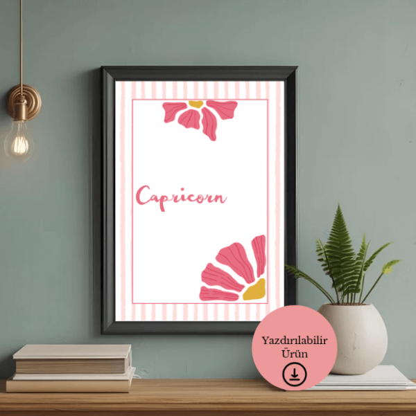 Oğlak Burcu Temalı Çiçekli Dijital Poster - A4 Yazdırılabilir Sayfa 3