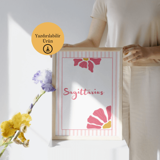 Yay Burcu Temalı Çiçekli Dijital Poster - A4 Yazdırılabilir Sayfa 3