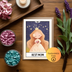 BEST MOM Tarot İlhamlı Katlanabilir Dijital Kart - A4 Yazdırılabilir Kutlama Kartı 1