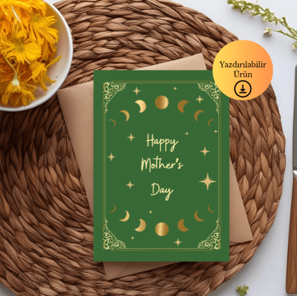 Happy Mother's Day Spiritüel Gold Temalı Katlanabilir Dijital Kart - A4 Yazdırılabilir Kutlama Kartı 1