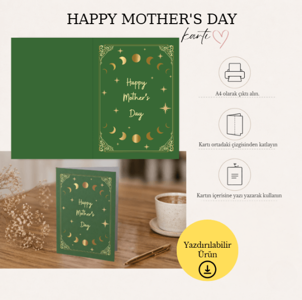 Happy Mother's Day Spiritüel Gold Temalı Katlanabilir Dijital Kart - A4 Yazdırılabilir Kutlama Kartı 2