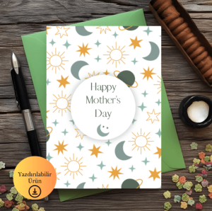 Happy Mother's Day Spiritüel Temalı Katlanabilir Dijital Kart - A4 Yazdırılabilir Kutlama Kartı 1