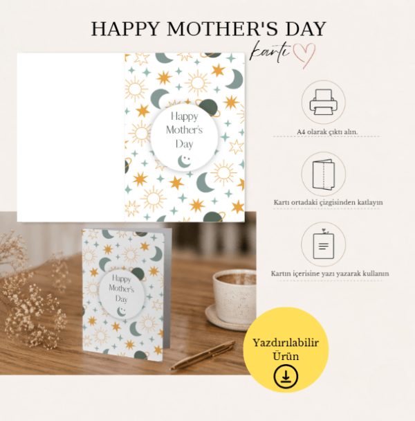 Happy Mother's Day Spiritüel Temalı Katlanabilir Dijital Kart - A4 Yazdırılabilir Kutlama Kartı 2