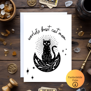 World's Best Cat Mom Yazılı Katlanabilir Dijital Kart - A4 Yazdırılabilir Kutlama Kartı 1