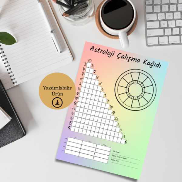 Aspect Tablosu Astroloji Çalışma Kağıdı - A4 Yazdırılabilir (Dijital) 1