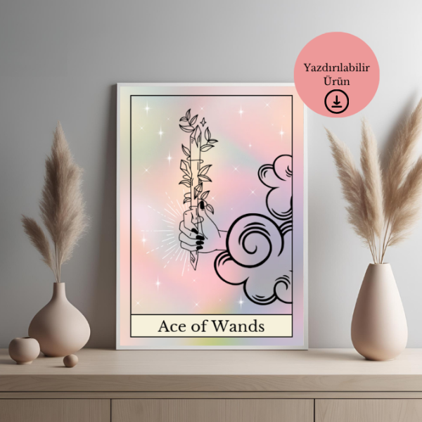 Tarot Ace of Wands (Değnek Ası) İlhamlı Poster - A4 Yazdırılabilir Sayfa (Dijital) 3