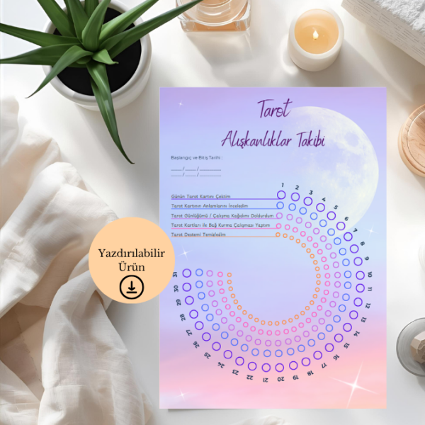 Tarot Alışkanlıklar Takibi (Habit Tracker) – A4 Yazdırılabilir (Dijital)